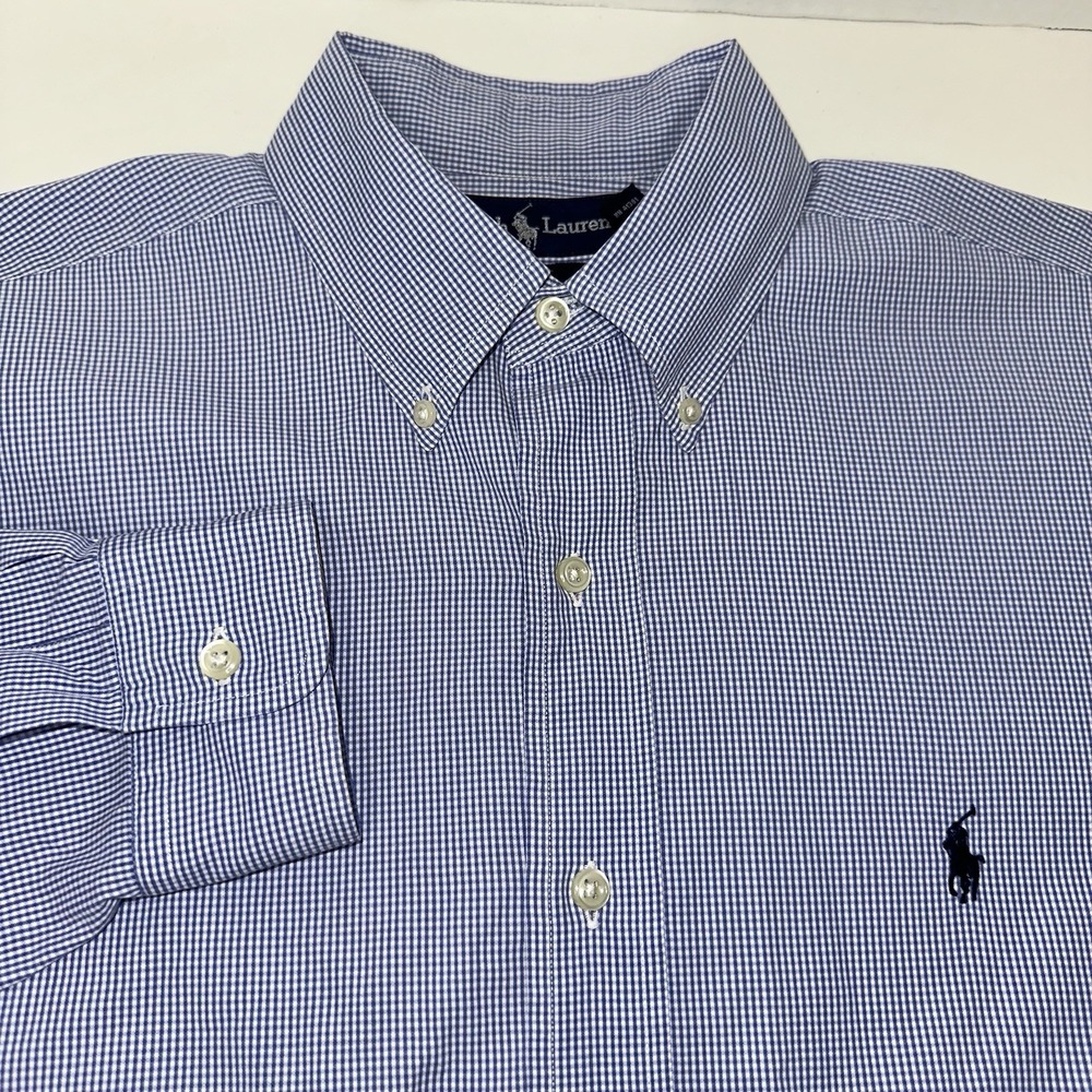 Ralph Lauren Shirt Mens Medium Blue White Check Blake Long Sleeve Button Up RL‎
